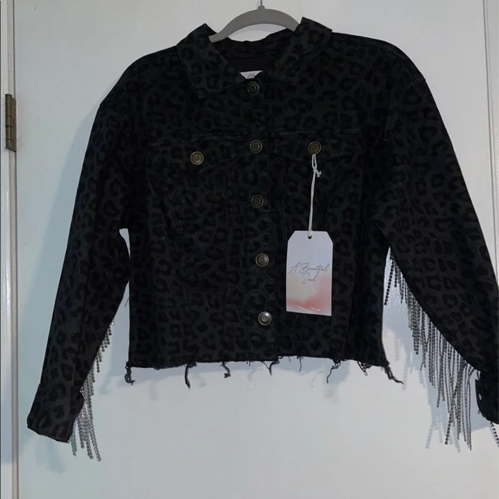 Rhinestone Fringe Denim Jacket - Picture 2 of 4